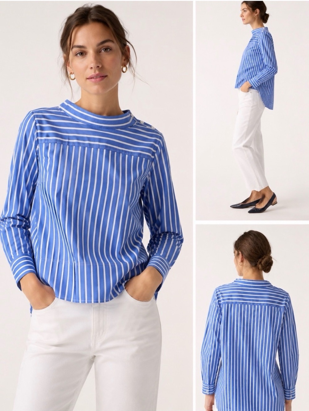 J. CREW Nautical Striped Button Shoulder Popover Blouse Size 6